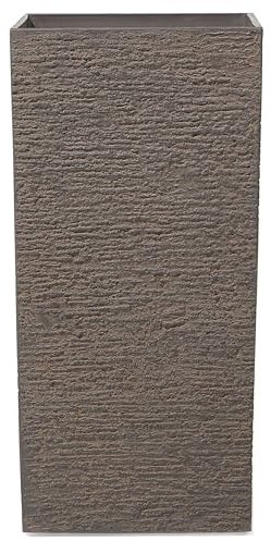 Beliani Haut Cache-Pot Marron Carré 40 x 40 x 80 cm Pot de Fleurs Robuste en Pierre et Polyrésine au Design Moderne Idéal pour Extérieur et Intérieur
