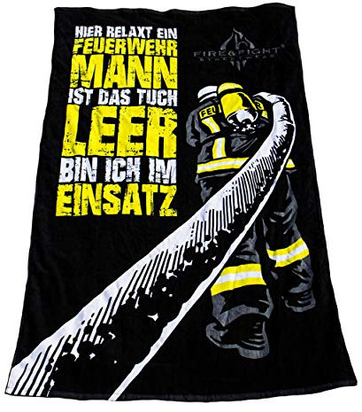 Feuerwehrmann Strandtuch als kuscheliges Oversize XL Frottee Saunatuch und Badetuch Handgezeichnet 175 x 100 cm Laken Geschenkidee Funmotiv