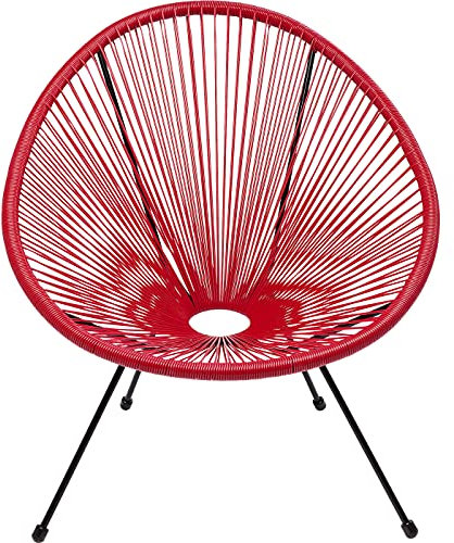 Kare Design Sessel Acapulco, Rot, Indoor und Outdoor Stuhl im Retro-Design, Gartenstuhl, Relaxsessel für Balkon, Garten, Terrasse, Schwarzes Stahlgestell, 85x73x78 cm (H/B/T)