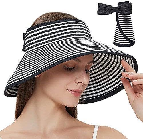 Maylisacc Chapeau de Paille Open Top Respirant Sun Visor Hat avec UPF Protection Rayure Noir