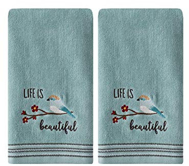 SKL Home by Saturday Knight Ltd. Life Is Beautiful Juego de Toallas de Mano, 2 Piezas, Color Aguamarina