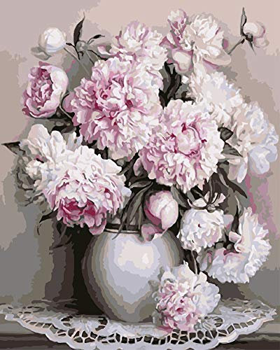 WOWDECOR DIY Malen nach Zahlen für Erwachsene Kinder Mädchen, Rosa Pfingstrose König der Blumen Elegant 40x50cm Vorgedruckt Leinwand-Ölgemälde (ohne Rahmen)