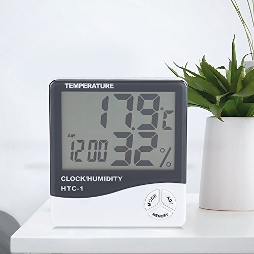 Hztyyier Thermometer Feuchtigkeit Monitor Digital Hygrometer Hygrometer Temperatur und Luftfeuchtigkeitsmesser mit Taktgeber Anzeige und Stand