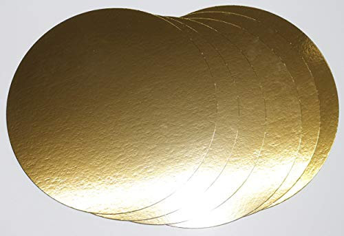 LYSCO 5 Stück Tortenunterlagen, Pappe rund Ø 24cm goldfarben Tortenplatten einseitig mit Folie beschichtet, verhindert Durchnässen