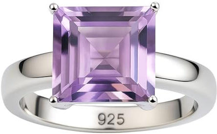 Anello in argento sterling con ametista naturale | Pietra taglio principessa | Gioiello raffinato e sofisticato per ogni occasione (US Size 7 / Diameter 17.3 / EU 54)