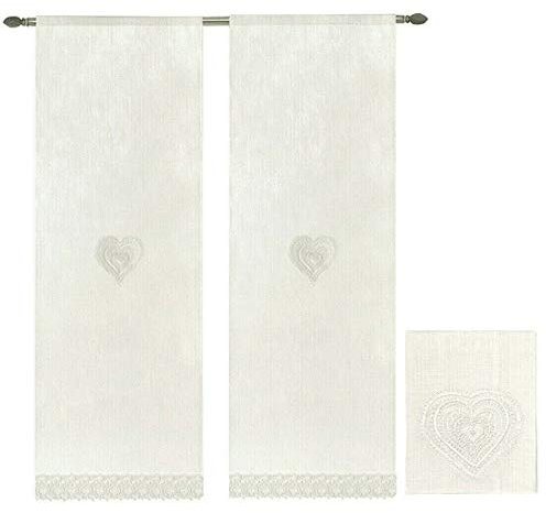 emmevi Tende Finestre Porta Interno Cuore Tessuto Lino Bianco Coppia 2 Pz Più Misure mod.TENDA PIZZO 60X150