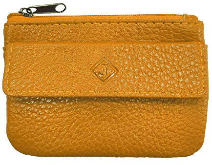 LOLUNA® Porte Monnaie Cuir Homme/Femme pour Billets, Carte, Monnaie et clé, 2 Fermetures, Compact, en Plusieurs Couleur (Jaune Moutarde)