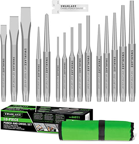 Swanlake 16-Piece Punch and Chisel Set, Including Taper Punch, Cold Chisels, Pin Punch, Centre Punch