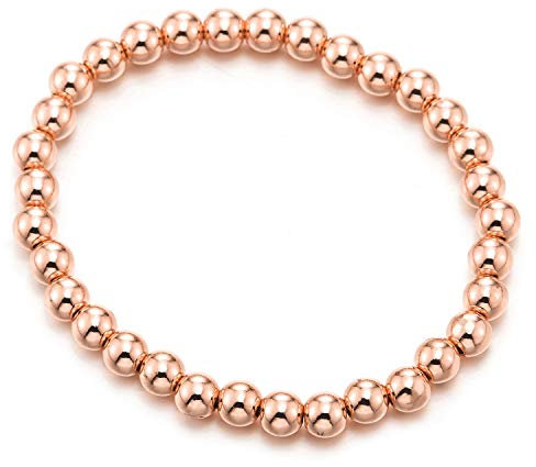 COOLSTEELANDBEYOND Oro Rosa Elastico Bracciale Perline da Donna Uomo, Braccialetto di Fascino