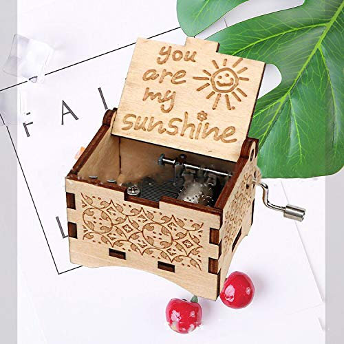 Scatola per musica manovella, scatola per musica a manovella in legno, scatola di musica a tema di You are My Sunshine Classic, regalo per compleanno, Natale, San Valentino, decorazione della casa