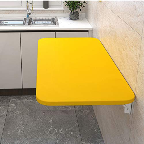 Faltbarer Hängender Arbeitstisch Wandtisch Wandschrank, Wandklapptisch Bürotisch Küchentisch Schwimmender Laptoptisch Esstisch Schreibtisch Klappbar Wandmontierte Computertisch,Gelb(80x60cm/31x24in)