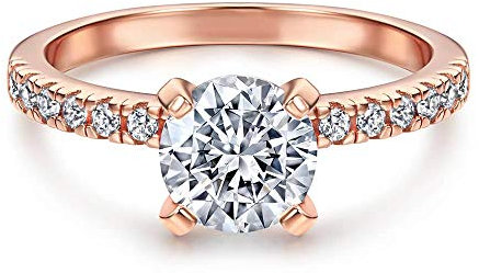 Funkelnder Damen Ring aus 925 Sterling Silber in Weiß mit Stein Solitärring I Brillant-Schliff mit Steinen Solitär Verlobungsring Ehering Trauring I Schmuck in Juweliersqualität (Rosegold 54)