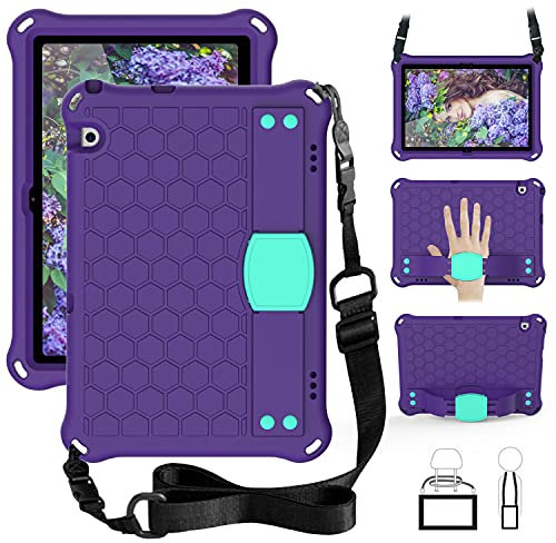 QYiD Funda para Huawei MediaPad T3 10, a Prueba de Golpes, Ligero, con Mango para niños, Bandolera, Funda Protectora para Huawei Mediapad T3 10 9.6 Pulgadas 2018 Tablet, Púrpura/Aqua