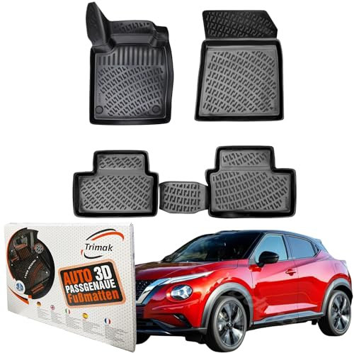 Trimak Passgenau 3D Fussmatten Auto Kompatibel mit Nissan Juke 2.Gen 2020-2022 Auto Zubehör 1. und 2. Reihe Gummimatten Autos TPE Allwetter Geruchlos rutschfest Vorne & Hinten Schwarz