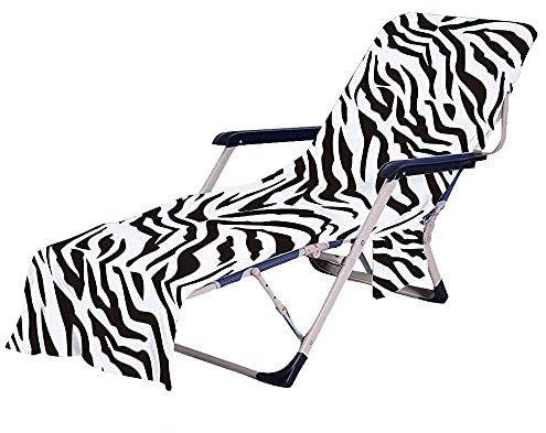 FANSU Schonbezug für Gartenliege Frottee Liegenauflage Garten Sonnenliege Handtuch mit 2 Taschen Stuhl Strandtuch für Schwimmbäder, Strände, Gartenhotels (75x210cm,Zebramuster)