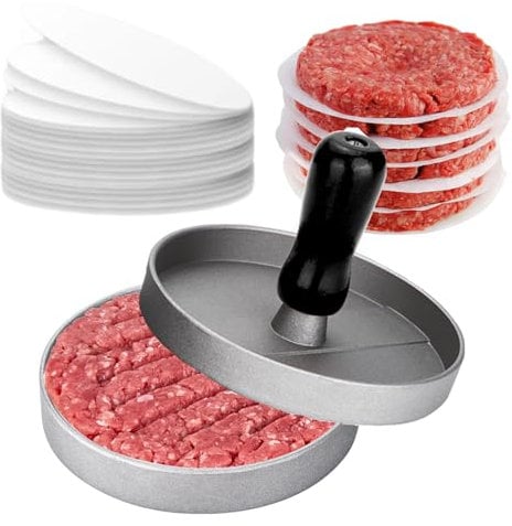 LAKEDO Burger Press Machine with 【100 Wax Disc Papers】 - Nonstick Aluminum Hamburger Patty Maker - Burger Press Set for Making Burger Patty