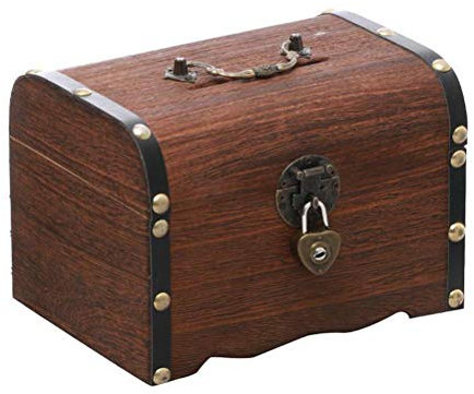 Tixiyu Treasure Chest - Wooden Piggy Bank and Money Banks, Safe Money Box Savings, Coin Money Storage Case Home Decor piggy bank for adults and Kids Gifts