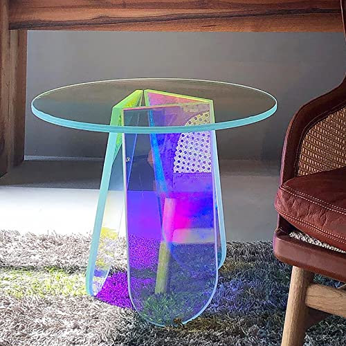 QTQHOME Runde Nachttische,Modernen Bunten Couchtisch Einfach Zu Montieren Für Wohnzimmer Schlafzimmer,Regenbogen Irisierend Endtabelle,Transparent Acryl Beistelltisch-Regenbogen 40x45cm(16x18inch)
