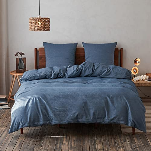 Simple&Opulence Bettwäsche 3 Teilig-100% Gewaschene Baumwolle Weiche und Angenehme Schlafkomfort-ÖkoTex Zertifiziert Bettbezug & 2 Kissenbezügen(220x240cm, 2x80x80cm, Blau)