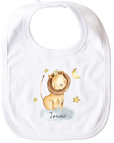 SpecialMe® personalisiertes Baby Lätzchen Name Tier-Motive Nashorn Löwe Elefant Watercolor Junge Mädchen Löwe weiß unisize