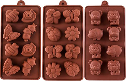 Selecto Bake Silicone Moulds Non-Stick Chocolate Candy Mould,Soap Moulds, Silicone Baking Mould Making Kit, Set of 3 Forest Theme with Different Shapes Animals, Lovely & Fun for Kids