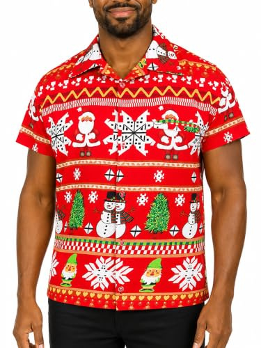 King Kameha Funky-Hawaii-Hemd, Weihnachten, Herren, Kurzarm, Christmas-Rows, Rot, L
