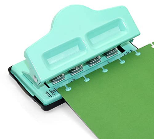 Pilz-Locher, 4 Löcher, Pilz-Paar-Stanzer für Planer mit Scheibenbindung, stanzt bis zu 5 Blatt Papier, Ganzmetall-Design, für Kartenherstellung, Scrapbooking, DIY, Basteln. (Seeblau)