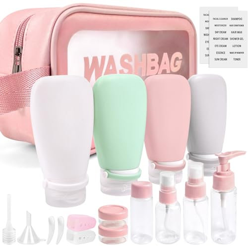 Noideeer 18 Stück Silikon Reiseflaschen Set, Flugzeugzulassung für das Reiseflaschen zum Befüllen, geeignet für Shampoo, Lotion, Haarspülung, Duschgel, mit Etiketten und transparentem Kulturbeutel