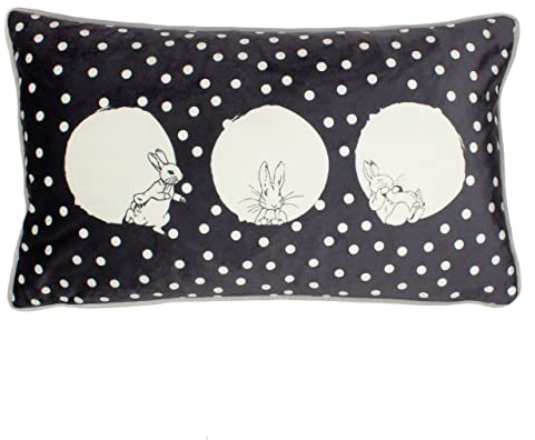 Peter Rabbit Spot Me Cushion Cover – Reversible Monochrome Polka Dot Piped Case (Charcoal – 30x50cm)