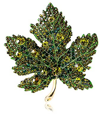 QQY La broche papillon en cristal cygne, broche animale en diamant décorative pour femmes (Feuille d'érable verte)