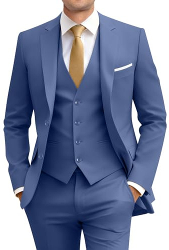 Amyox Slim Fit 3-teiliger Anzug für Herren, zwei Knöpfe, Business Hochzeits-Smoking, Anzug-Set, Jacke, Weste, Hose, mit Krawatte