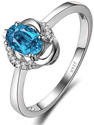Epinki Silberring, Ovalschliff Zirkonia Meeresblau Damen Silber Ringe 925 Ehering Frau für Damen, Größe 56