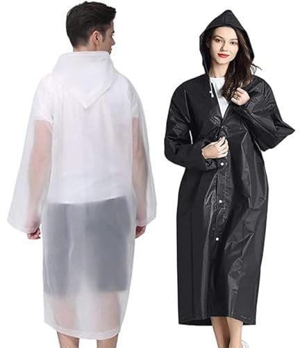 GUKOY 2 Stück Regenponcho Regenmantel Herren Damen Wasserdicht, Eva Regenbekleidung Regencape Regenjacke Regen Zubehör für Wandern Radfahren Camping und Reisen (Weiß+Schwarz)