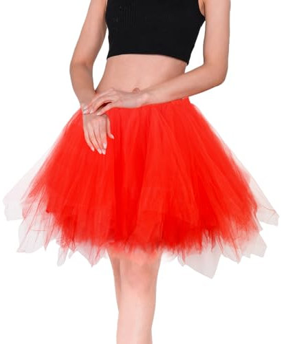 Homipooty Tütü Erwachsene Ballett Rock Tanzen Tüllrock Damen Rot Rock Kurzer Petticoat 50er Jahre Outfit Halloween Cosplay