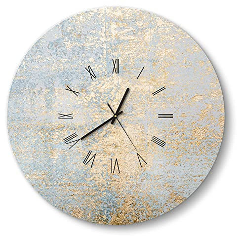 DEQORI Glasuhr | rund Ø 50 cm | Motiv Wand mit Gold-Struktur | große XXL Design Uhr aus Glas | leise Wanduhr für Wohnzimmer & Küche | Moderne Hingucker Uhr für die Wand