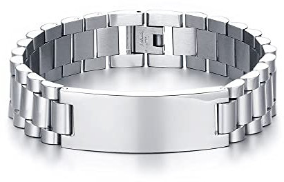 Cupimatch Armband Herren mit Gravur breit, Edelstahl Poliert Gliederarmband Armreif silber Geschenk für Männer Vater Bruder