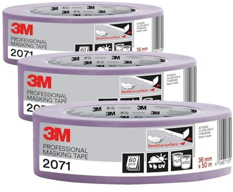 3M Professional Masking Tape 2071, Sensitive Surfaces, Purple, 36 mm x 50 m, 1 Roll/Pack (Pack of 3)