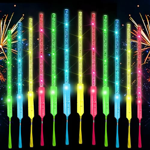 Funmo 12 Pieces Fibreglass Glow Sticks, Light up Wand, 3 Modes Colorful Flashing LED Glow Sticks, Luminous Sticks Party Accessories for Children, LED Light Stick for Wedding, Party and Concert