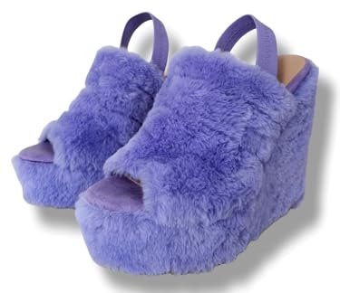 Frankie Hsu Sandali sexy da donna con zeppa, carini e graziosi sandali viola in peluche peloso con tacco alto, grandi dimensioni US5-19 scarpe unisex per donne uomini, Viola, 50 EU