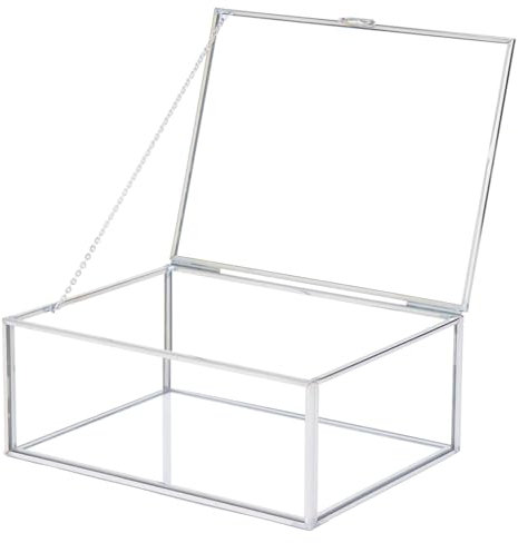 MTJYQYF U2-GCB008-Middle Vintage-Schmuckkästchen aus Glas mit Scharnierdeckel, 18,5 cm, Vitrine für die Aufbewahrung von Ringen, Ohrringen, Schmuck, täglichen Make-up-Tisch, Schmuckaufbewahrung
