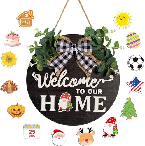 Hiseng Ostereiern Blumen Wandkranz Frühlingskranz, Pflanze Hängeschild aus Holz, Häschen Willkommenstür Osterkranz Schild aus Holz für Haustür, Ostern Deko (Bunt,Durchmesser 30 cm)