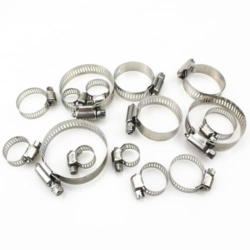 Gad2go 20 Pieces Hose Clips Set 6-51 mm Adjustable 304 Stainless Steel Hose Clamp Worm Drive Pipes Hose Clamp Clips for Flexible Hose Pipe Tube (6-12mm,13-19mm,16-25mm,21-38mm,27-51mm)