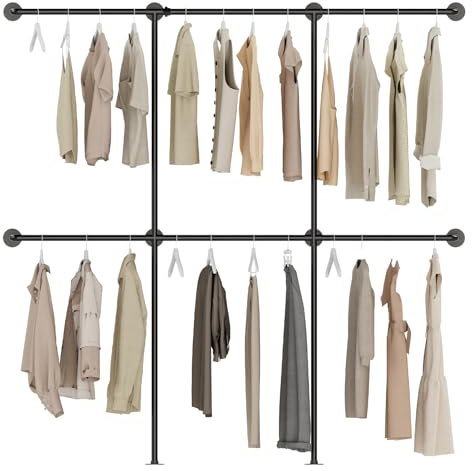 YheenLf Kleiderstange Wandmontage 300 kg Traglast - Offener Kleiderschrank oder Kleiderständer industrial gold aus Metall Wasserrohren Drei Spalten,180x180cm