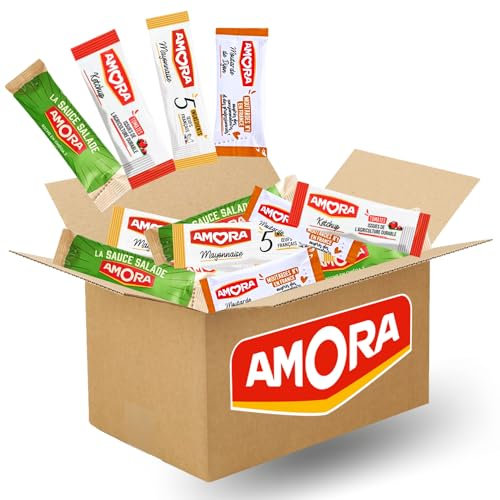 AMORA | Assortiment de 100 sticks de sauce Ketchup, Mayonnaise et Moutarde | dose individuelle pratique pour les barbecues, pique-nique et repas à emporter
