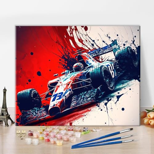 ZEEHXQ Peinture Aquarelle F1 Par Numéros Pour Adultes, Peinture De Voiture De Course Abstraite Débutant, Kits De Peinture Par Numéros, Sur Toile, Peinture Acrylique, Formule De Dessin, Pe 40 * 50cm