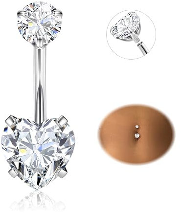 Diamday Bauchnabelpiercing G23 Titanium Piercing Bauchnabel Ring CZ Bauchnabelpiercing Silber 14G Bauchpiercing Barbell Lang Nabel Bars Nabelring Piercing Schmuck für Damen 8/10/12/14/16mm Stablänge