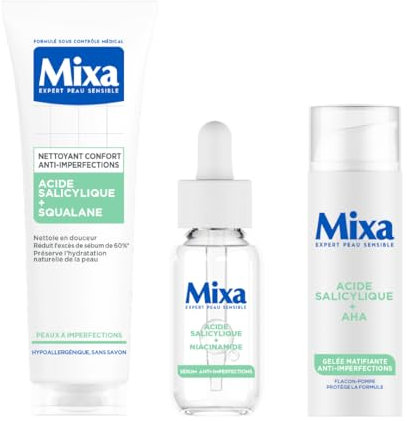 Mixa - Routine Anti-imperfections 3 produits - Pour les peaux à imperfections - Gel Nettoyant + Sérum anti-imperfections + Gêlée Matifiante