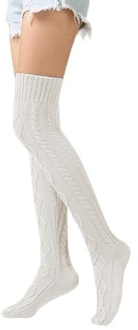 Kniestrümpfe Over-Knee Lange Winter Strick Strümpfe Beinstulpe kniestrümpfe strick Beinstulpen Halterlose Stricksocken Damen Stricksocken Damen stulpensocken Beinwärmer 1 Paar (weiß, Einheitsgröße)