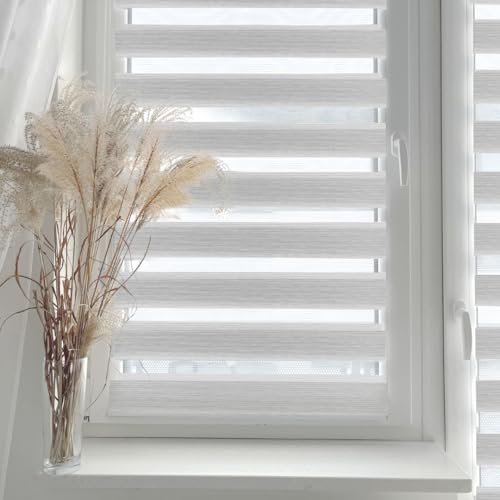 Home-Vision® DuoRollo Klemmfix, Doppelrollo ohne Bohren mit Klämmträgern, DuoRollos für Fenster und Türen (Weiß-Grau-Melange, B100cm x H130cm)