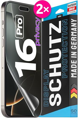 2x se® 3D SCHUTZFOLIE Privacy für Apple iPhone 16 Pro,Blickschutz, 100% Fingerabdruck & FaceID kompatibel, einfache blasenfreie Installation, Ultra-Klar, Stoß-Kratzfest, aus Deutschland